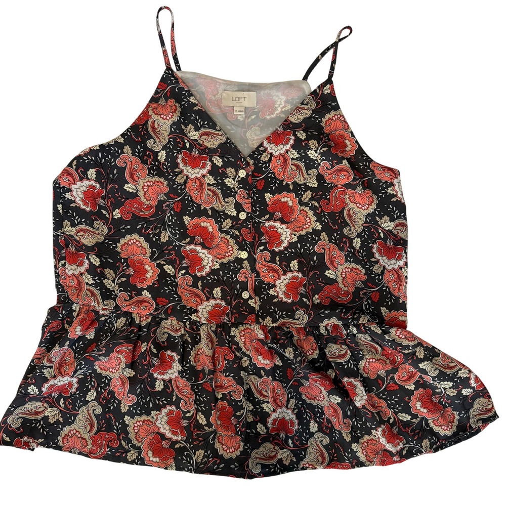 LOFT Outlet Floral Paisley Cami Top Sleeveless Button Front Peplum Medium‎ Boho